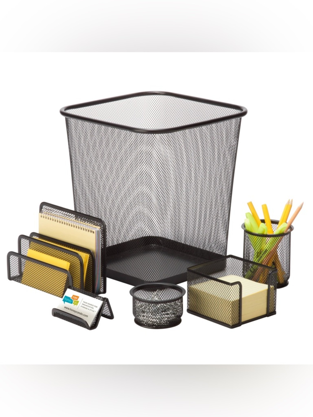 Black Mesh Desk Organizer and Wastebasket Set - Home Office